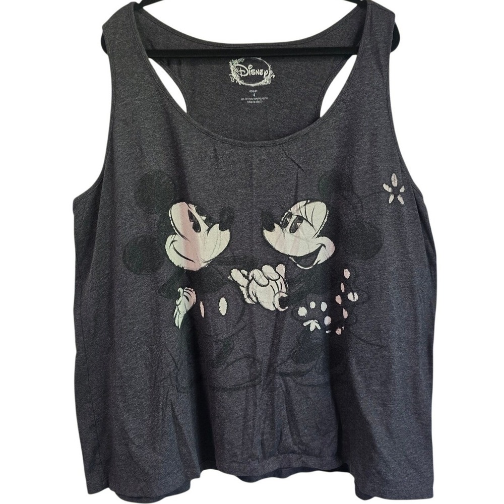 Disney Mickey Minnie Mouse Racerback Tank Top Gray Plus‎ Size 4 Graphic Tee